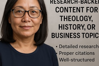 write research backed content for theology, american history or business topics
