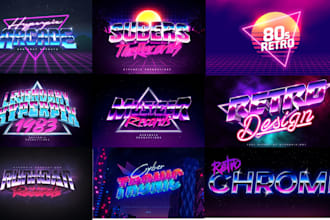 design 80s retro vintage neon chrome game logo style