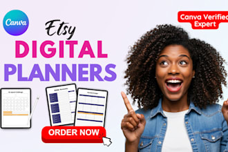 design etsy digital planners, hyperlinked planners, journals, digital products
