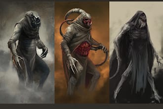 do sci fi horror and fantasy scene concept art illustrations