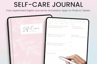 design digital self care journal, mindfulness journal, mental health planner
