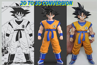 convert 2d drawing image into stl files 3d model for toys, products, 3d printing
