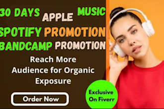 do 30days apple music, bandcamp, spotify music promotion to listeners worldwide
