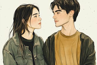 make a cute cartoon couple portrait