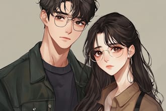 create anime couple illustration in my anime manga style