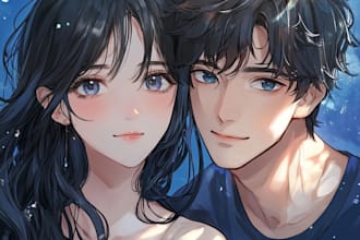 make anime fanart, digital art, vtuber, couple art and cartoon