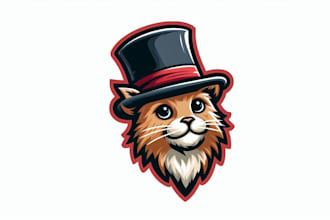 do cat hat mascot logo design with business