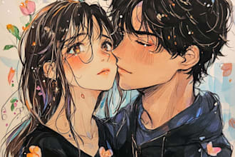 do anime couple illustration in my anime manga style