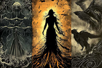 make an dark,horror, creepy illustration with vintage comic art style