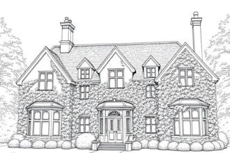 draw detailed line art or sketch illustration for building