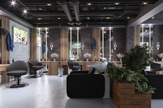 3d modern barber salon interior,beauty salon render, hair dressing, spa interior