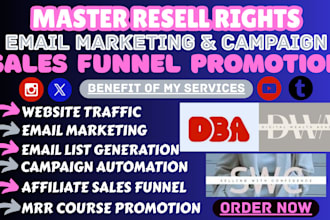 setup email marketing sales automation for master resell rights course ubc, dwa