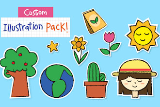 create custom cute childlike doodles and illustrations