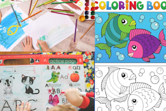 do kids activity books, worksheets, coloring pages, book cover for amazon KDP