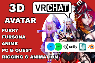 do custom vrchat 3d model furry avatar anime vrc character design nsfw fursona