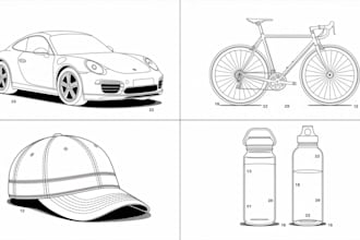 draft 2d technical drawing including vector line art, patent drawing, sketches