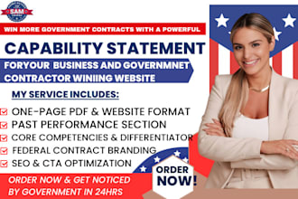 design effective capability statement for government contracts website, branding