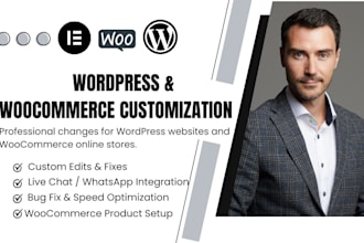 do urgent wordpress and woocommerce edits, fixes, and customization in elementor