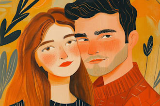 make a cute cartoon couple portrait