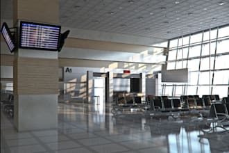 3d airport departure, interior design,furniture,lounge model in revit,render,gym