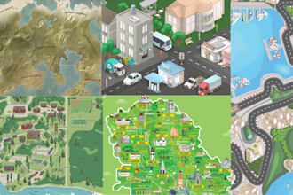 vector map illustration rv park map campground map fantasy map  3d isometric map