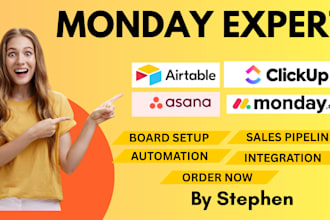 set up and customize monday com, clickup, asana, trello, and airtable