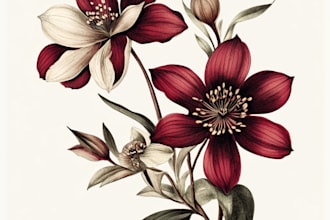 make a botanical illustration of flowers, plants, fruits