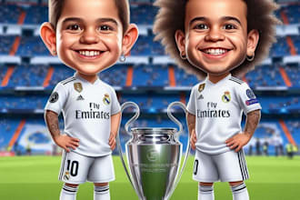 draw a modern cartoon character, mascot logo, or caricature portrait