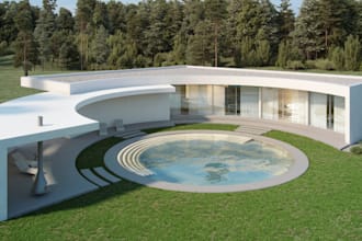 do forest pack exterior design,villa house,private courtyard space,lumion render