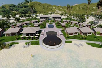render 3d floating bar, dock house, beach hotel, cafe, oceanfront house marine