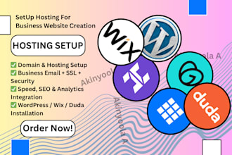 setup hostinger, godaddy, bluehost for business website, wix, duda, wordpress