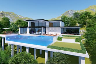 remodel 3d rooftop villa,ultra modern house,pool patio,balcony decor, c