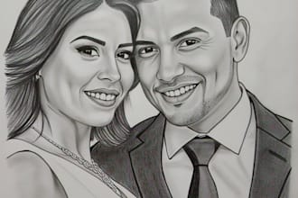draw a realistic pencil sketch portrait of couples