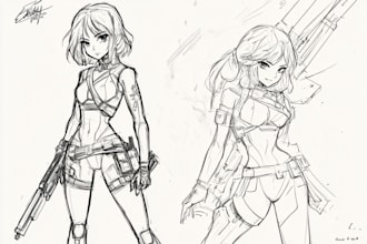 sketch anime or manga illustration, full body