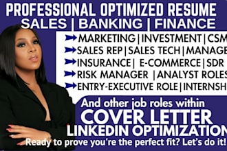 write sales, finance, banking, accounting, marketing, e commerce, analyst resume