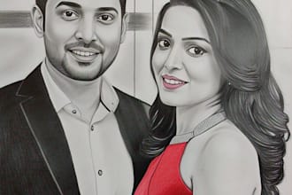draw a realistic pencil sketch protraits of couple