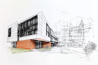 draw architectural sketches of buildings