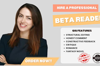 beta read and critique romance and fantasy novel as a constructive beta reader