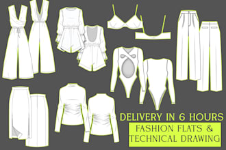 make technical drawing and tech packs and fashion flats