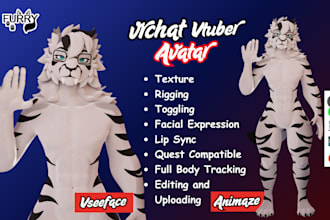 do custom furry nsfw vrchat avatar, fursona 3d vtuber model vseeface animaze