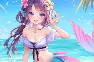 draw anime art illustration, fanart, original character design, pfp and vtuber