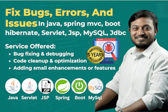 fix bugs, errors, issues, debug in java spring boot, servlet, jsp, mysql, jdbc