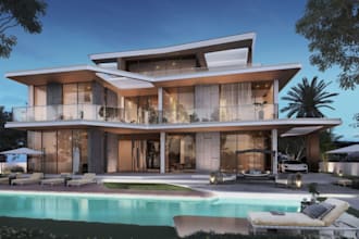 renew luxury villa exterior design, render outdoor patio,landscape, cgi interior