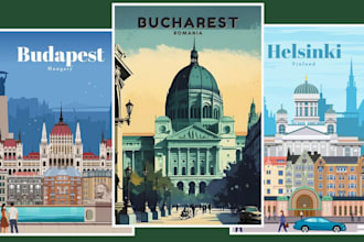 make retro vintage travel poster retro art deco vector landscape illustration