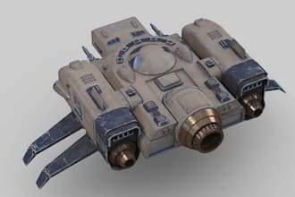 detailed 3d spaceship model, car model, submarine, , rig for game, pbr  texture