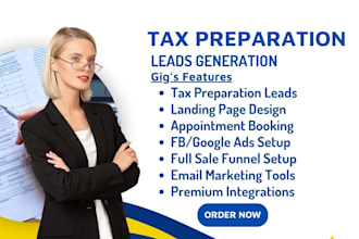 generate tax preparation income tax financial advisor tax leads via fb ads setup
