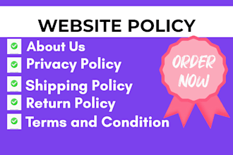 write website privacy terms and condition shipping return policy about us