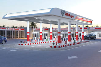 design 3d gas station filling station petrol station fuel station with rendering