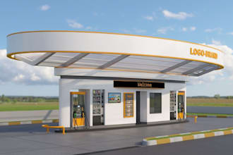 design 3d gas station, filling station, petrol station, 3d fuel and oil station