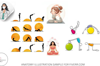 draw exercise, workout, yoga, medical illustration in sketch or flat style